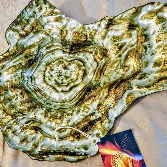 $10 CUT - 14" x 11" Turkish Glass, Clam Shell Hand Painted W/ Gold & Wood Bark - Picture 12 of 12